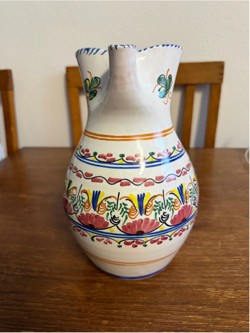 Vintage Puente Hand Painted Spanish Pottery Pitcher Floral Ceramic Jug Signe